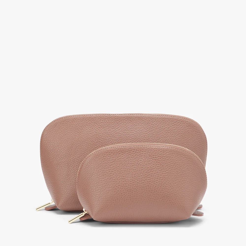 Cuyana Soft Rose Pebbled Leather Cosmetic Pouch Set